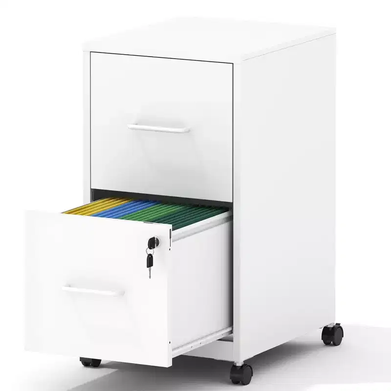 VIYET 25H 2-Drawer Mobile Lockable File Cabinet,Metal Under-Desk Rolling Cabinet with Wheels,Fits Legal/Letter/A4 for Home Office (White)