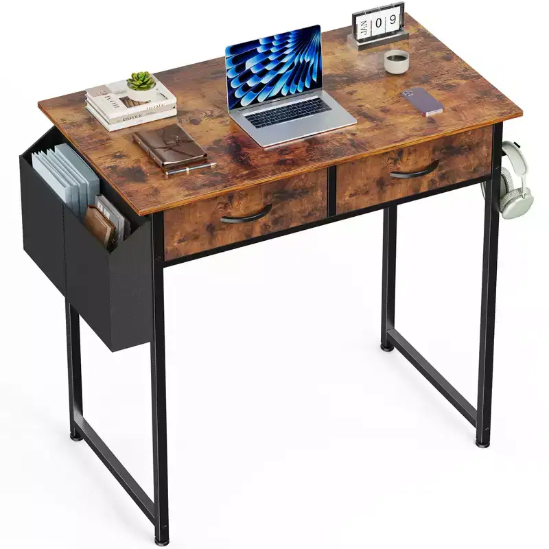 Computer Desk with Storage, Small Home Office Writing Study PC Table with Fabric Side Bag & Headphone Hook, Metal Frame 32 x 15.7 x 30.6)