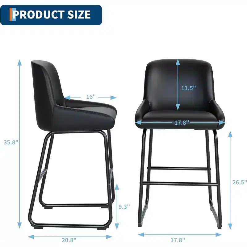 Acekool Counter Height Bar Stools Set of 3, PU Leather Kitchen Island Bar Chairs with Footrest
