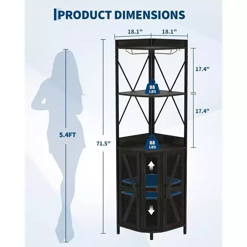 4-Tier Foldable Corner Wine Rack Cabinet, MDF & Metal Wine Storage Cabinet for, Compact Freestanding Wine Organizer