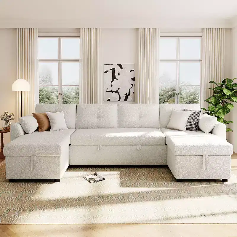 Whisen Modern Fabric Sectional Convertible Sofa 107 Sofa Bed with Ample Storage Space and USB ports