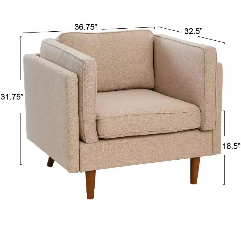 Modern Upholstered High Sided Arm Chair with Solid Wood Legs