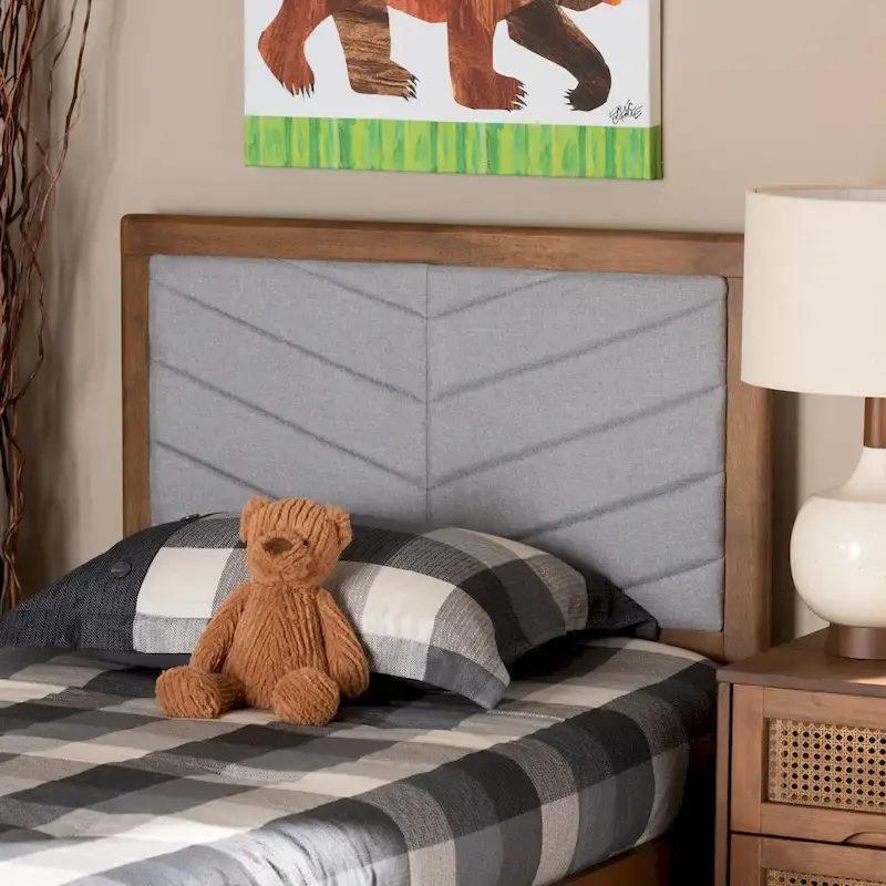 Modern and Contemporary Fabric and Wood Twin Headboard in Grey