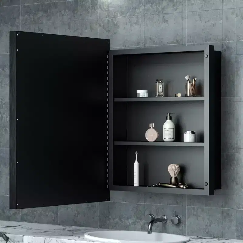 Keonjinn 21 in. W x 27 in. H Metal Framed Black Rectangular Framed Recessed/Surface Mount Medicine Cabinet with Mirror,Black