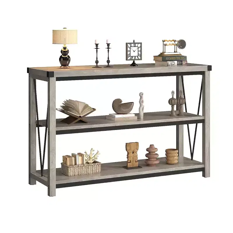 47 Entryway Console Table 3-Tier Narrow Sofa Table with Storage Shelves (Grey, for Living Room/Hallway/Kitchen)