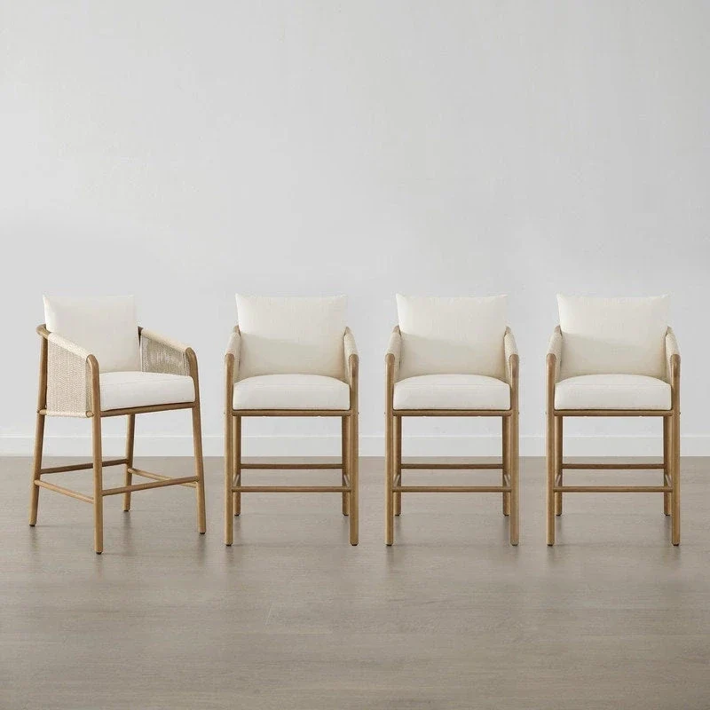 Counter Height Bar Stool with Braid Wood Arm Set of 2