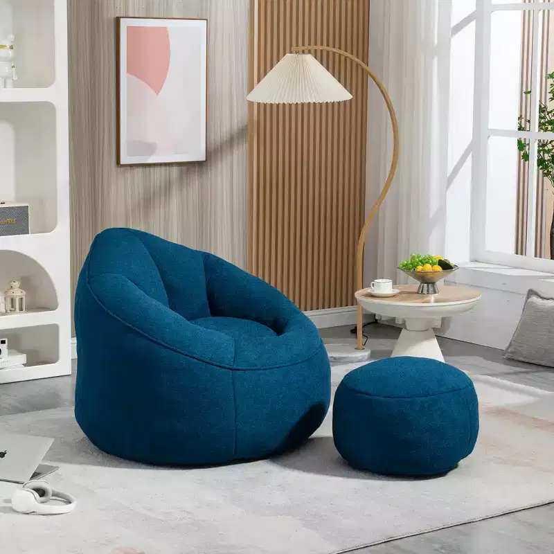 High-Density Foam Bean Bag Sofa Chair with Footrest - Microfiber, Adult Size