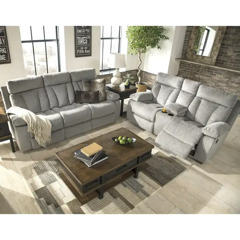 Double Reclining Loveseat with Storage Console - Fog