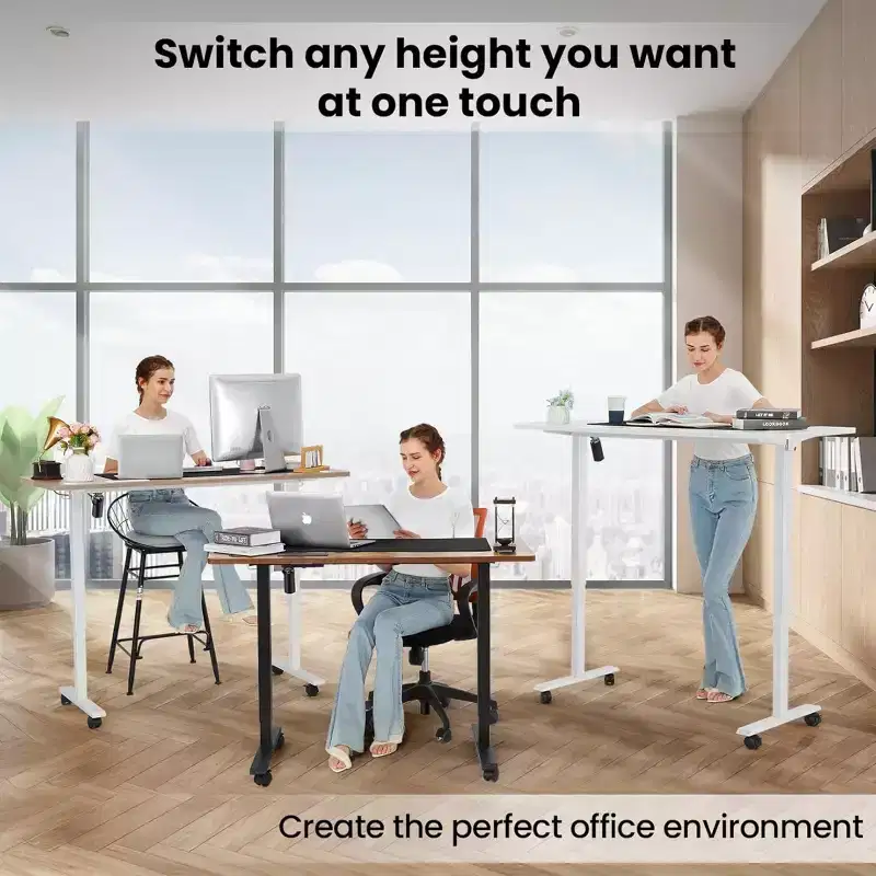 Standing Computer Desk Adjustable Height 63 24 Desk with outlet Rolling Wheels Dual-Beam Frame Mouse Pad Spliced Desktop Multifunctional