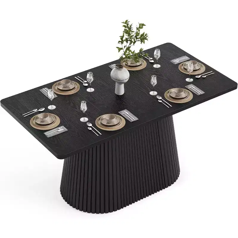 Lantine 59-Inch Farmhouse Dining Table for 4-6, Rectangular Kitchen Table with Metal Base for Dining Room, Kitchen, Living Room, Black