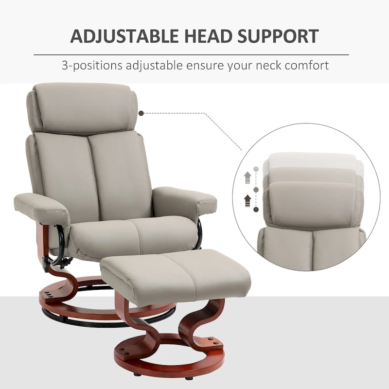 HOMCOM Recliner Chair with Ottoman, 360 Swivel Reclining Chair with Wood Base and Matching Footrest, Black