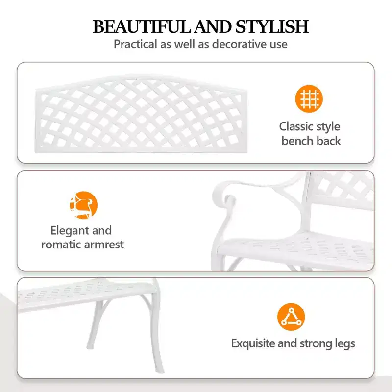 Karl Home | 40.5-Inch White Cast Aluminum Outdoor Bench