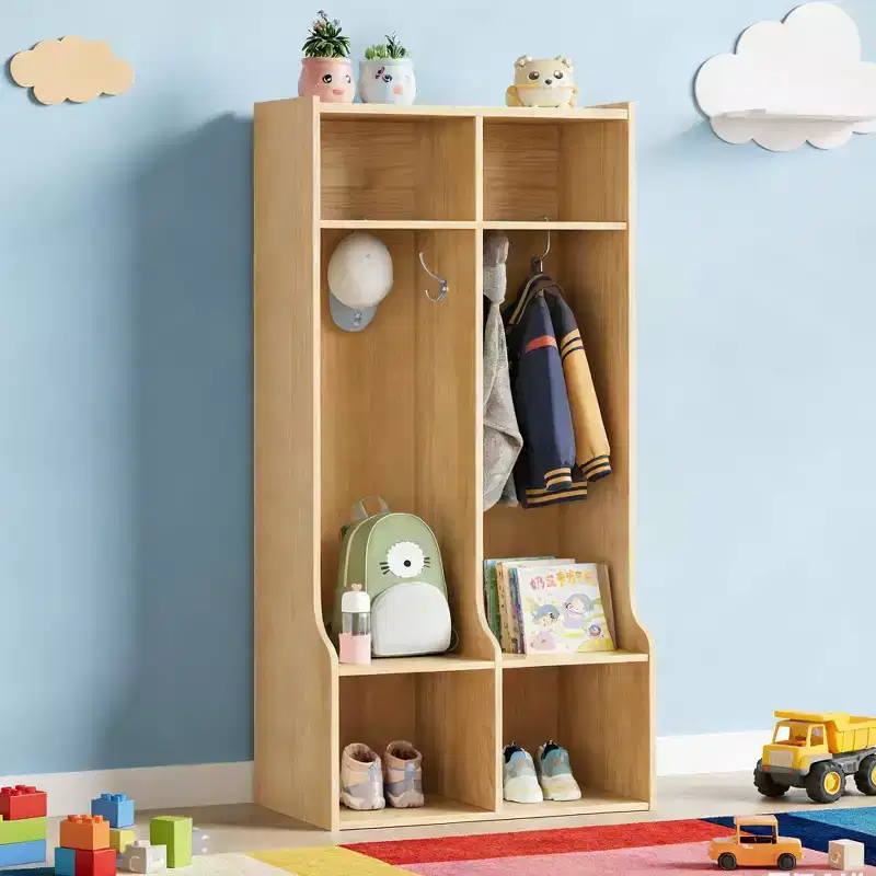 GustoWave Coat Locker with 2 Sections, 4 Cubbies & 4 Hooks, Durable Kids Storage Organizer for Home, Study Room, Nursery or Kindergarten, Easy Access
