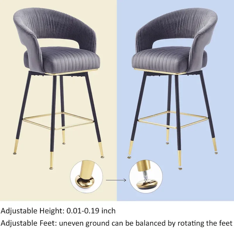 Hausfame Velvet Upholstered Set of 2 Swivel Barstool With Backs - 22.2 in. W X 21.5 in. D X 40 in. H