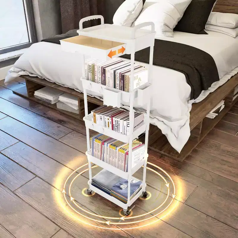 5-Tier Rolling Cart with Drawer, Space-Saving Mobile Organizer for Kitchen- 330lbs Capacity
