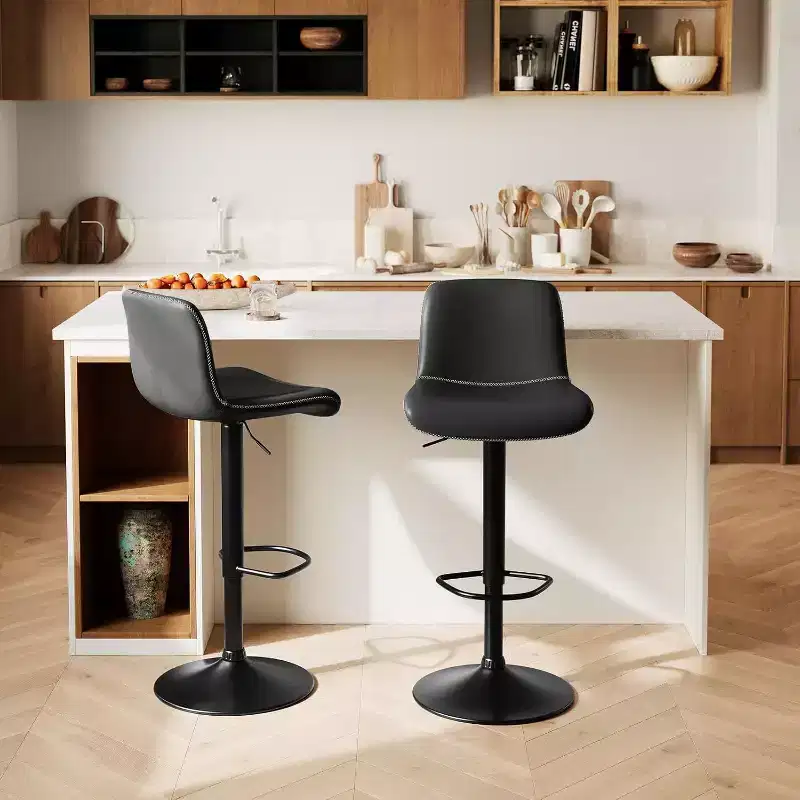 Set of 2 Adjustable Bar Stools, Modern PU Leather Swivel Counter Stools with Back Support, for Kitchen Island, Breakfast Bar, or Home Pub