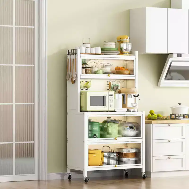 MAYEERTY Mobile Metal Storage Shelves with Doors, 250KG Load Vertical Storage & Smooth Movement