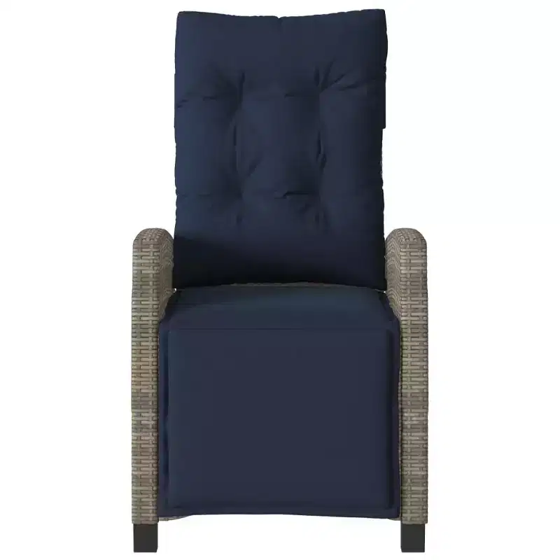 vidaXL Reclining Patio Chairs with Footrest - Set of 2, Adjustable Poly Rattan Loungers, Weather-Resistant & UV-Protected, Easy Clean, Navy Cushions