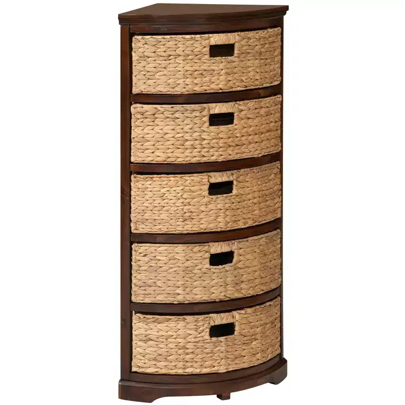 EHemco Hampton Meadows 5 Tier X-Side Corner Storage Drawers with 5 Wicker Baskets