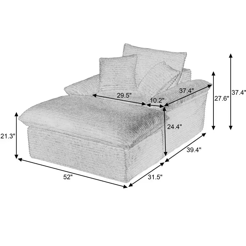 Pexfix 55 In. W Modern Cushioned Corduroy Single Seat Sofa With Pillows and Footrest Lounge Chair for Living Room Bedroom Apartment Office Dark Gray