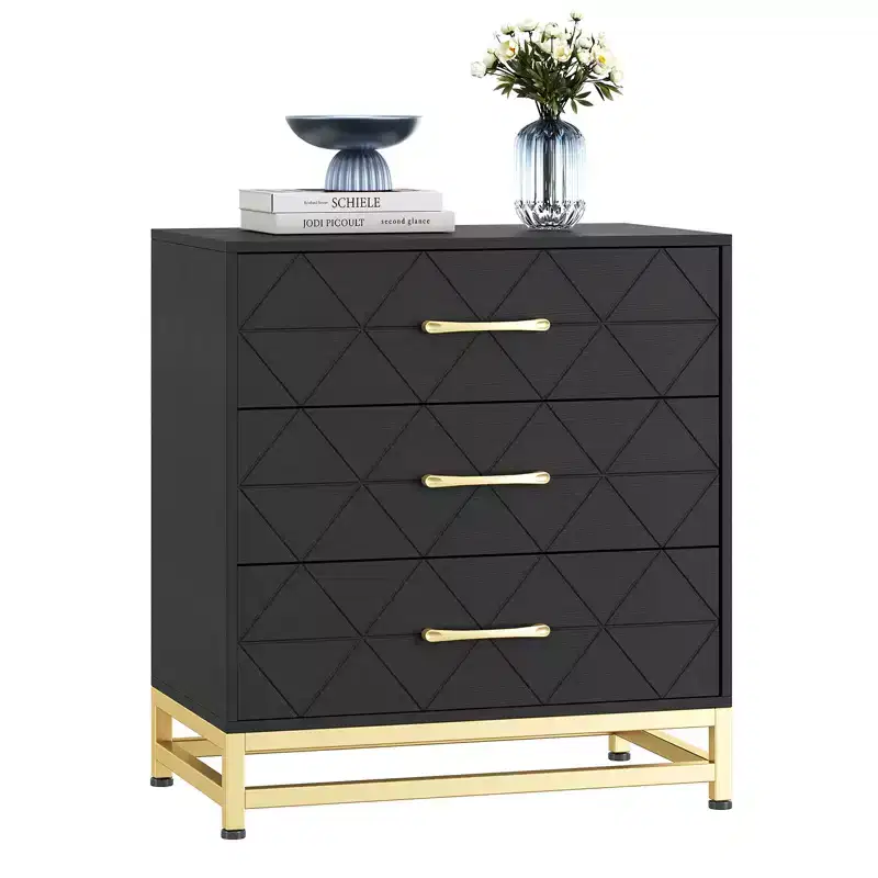 3 Drawer Dresser, Chest of Drawers for Bedroom, Metal Handles and Legs, for Bedroom, Living Room, Entryway, Space Saving