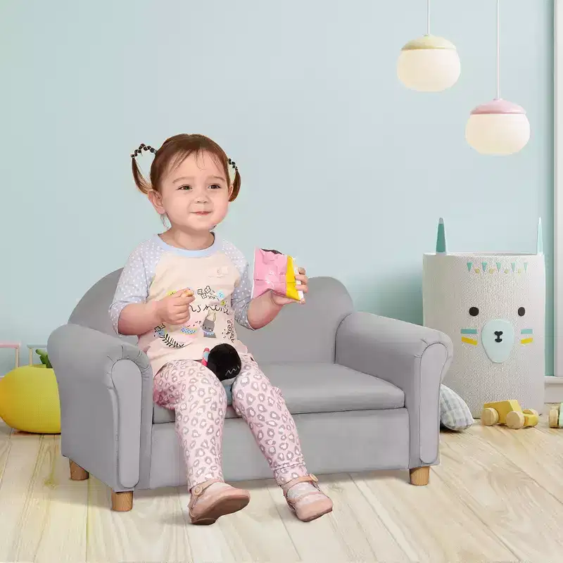Ergonomic Foam Kids Sofa with Inner Toy Storage Chest, Velvet Kids Couch with Soft Arms, Children's Lounge Furniture