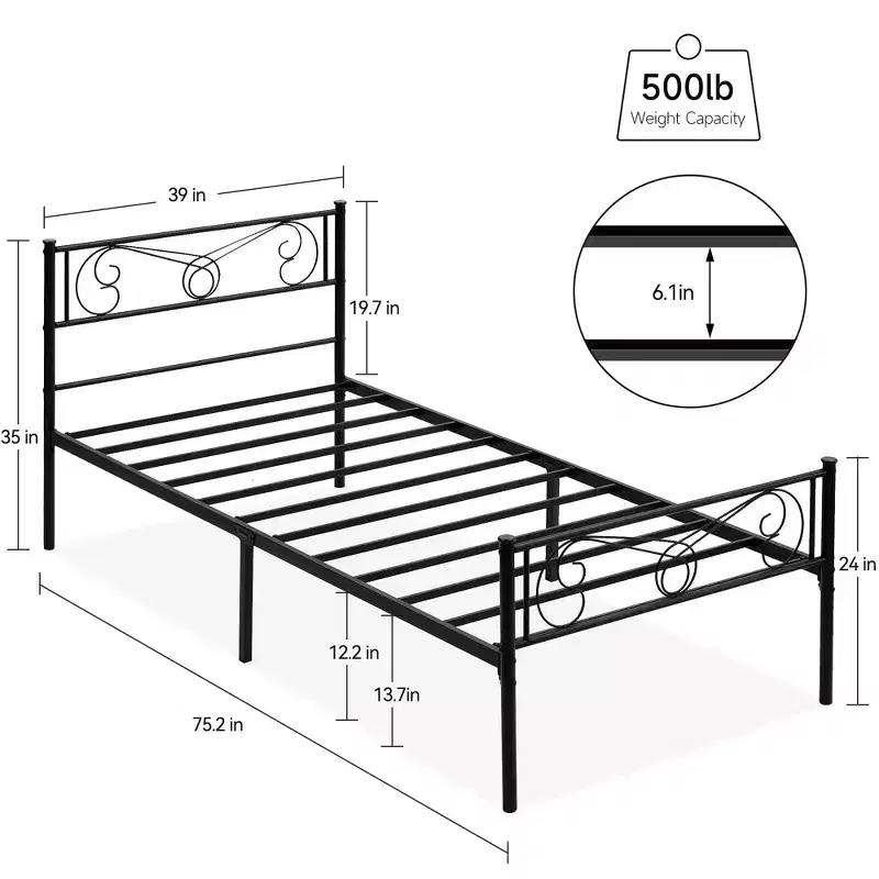 Twin Size Metal Bed Frame for Kids, Twin Bed Frames with Headboard and Footboard, Steel Slats Support, No Box Spring Needed