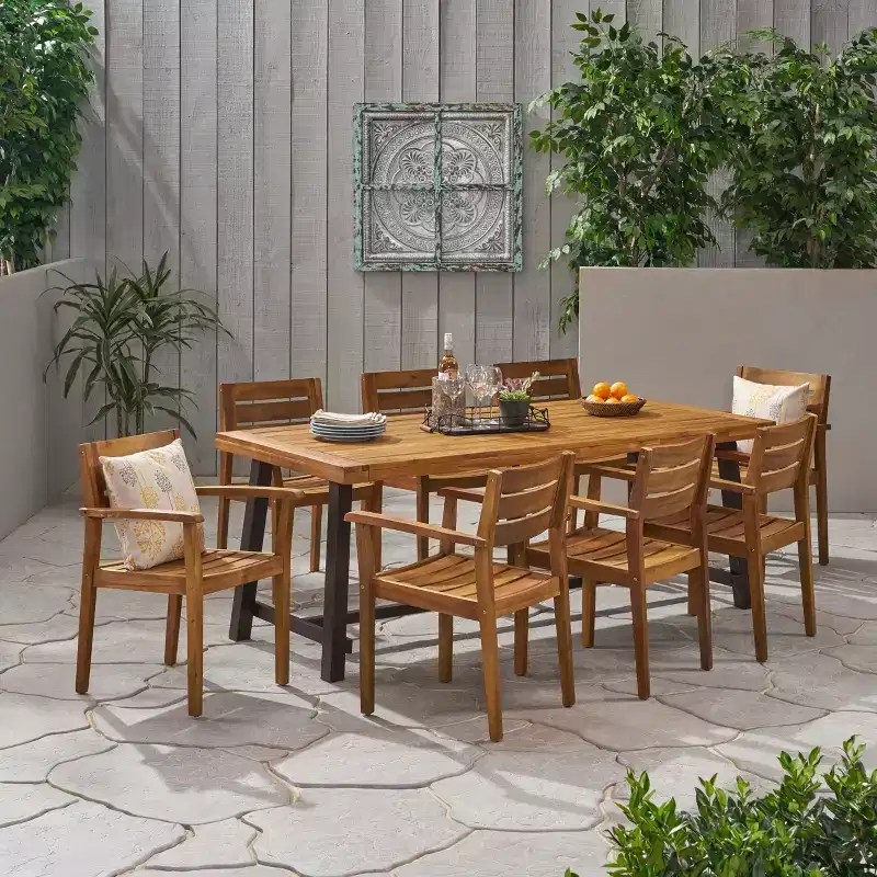 Christopher Knight Home Balfour 9 Piece Outdoor Rustic Acacia Wood Dining Set