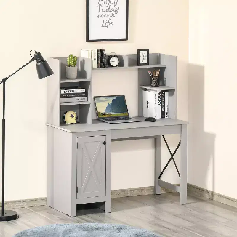 Farmhouse Computer Desk with Hutch and Cabinet, Home office Desk with Storage, for Study