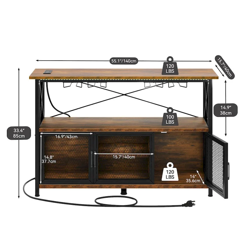 Moasis 55 Wine Bar Cabinet Industrial Coffee Bar Cabinet - 55.1L x 15.7W x 33.4H