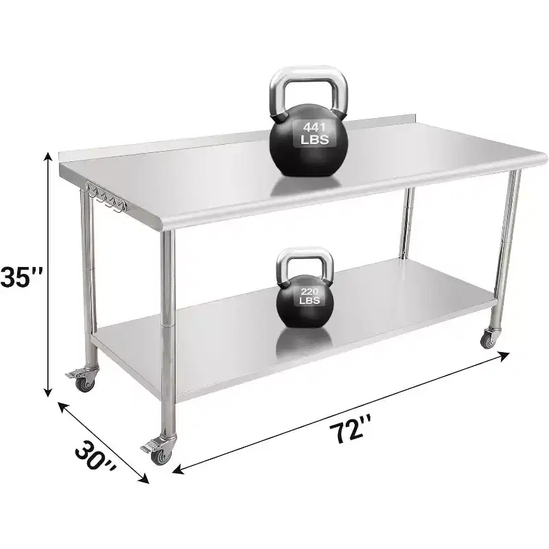 COZONY Stainless Steel Worktable, Commercial Kitchen Table with Undershelf, Heavy-Duty Metal Prep Station for Restaurant, Bakery, Catering