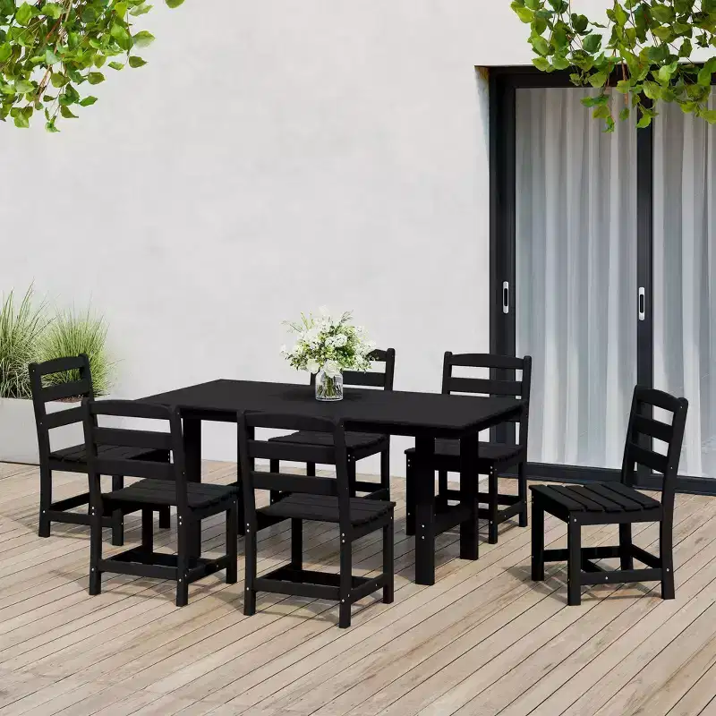 WestinTrends Ashore 7-Piece HDPE Outdoor Rectangular Patio Dining Table Set with Side Chairs