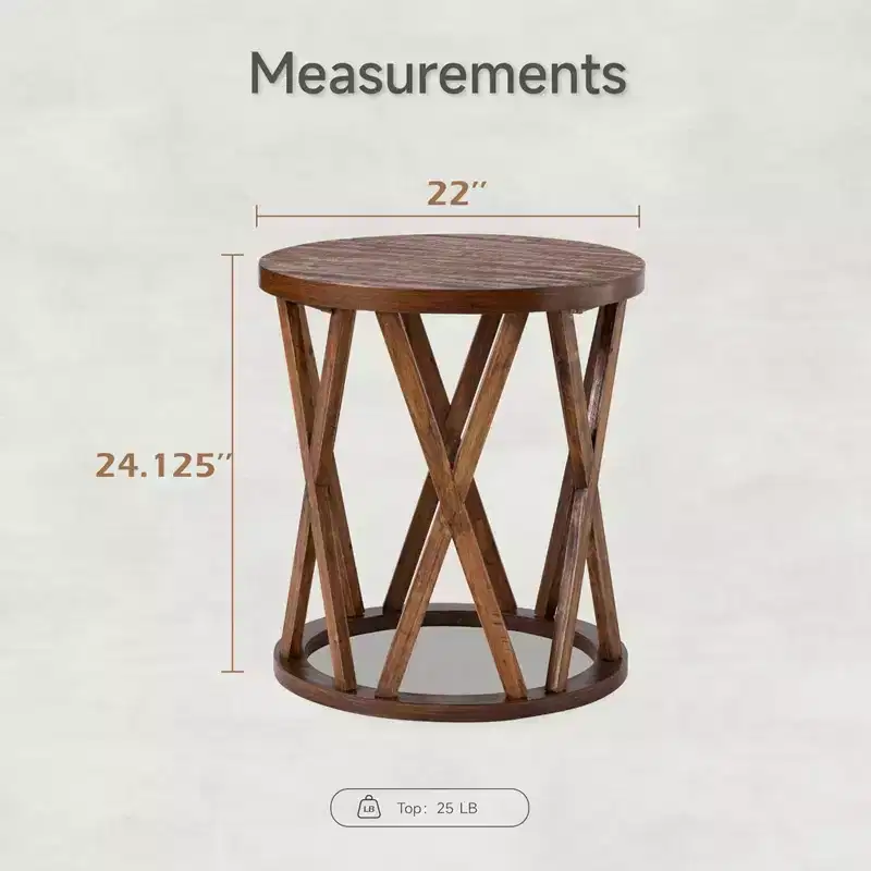 COZAYH Farmhouse End Table, Rustic Round Top with X-Motifs Legs, Brown, Set of 2