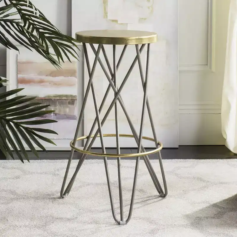 Gold Leaf Bar Stool, White & Gold
