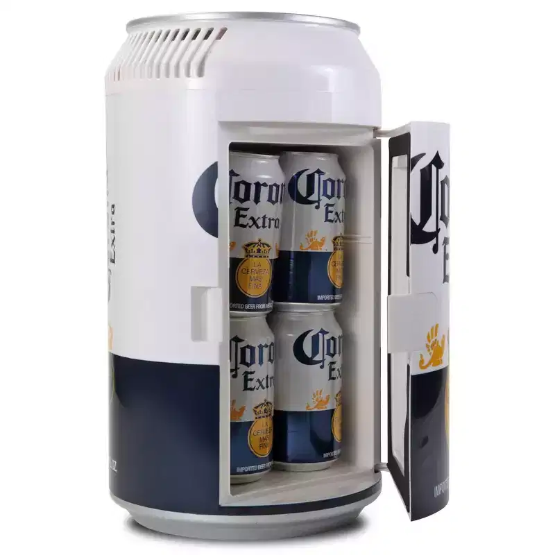 Corona 8 Can Portable Mini Fridge 12V DC 110V AC 5.4L Cooler - White: Thermoelectric Beverage Refrigerator, 36°F, 1 Shelf