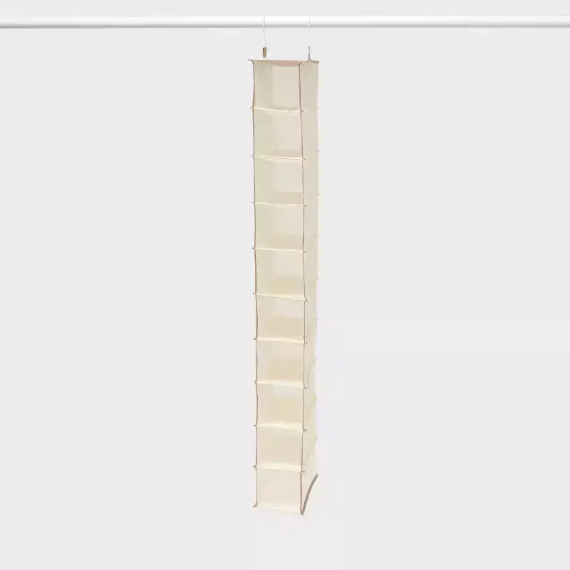 10-tier hanging shoe rack/storage unit, brown color