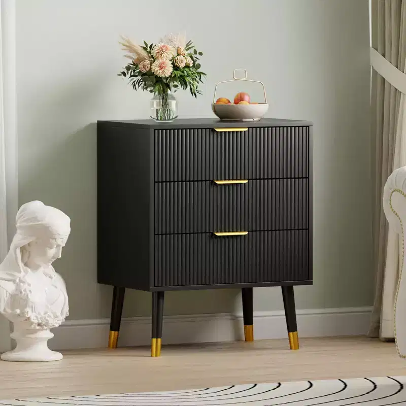 COZONY 3-Drawer Fluted Dresser, Modern Bedroom Storage Chest with Wood Frame, Compact Dresser Nightstand for Bedroom Living Room