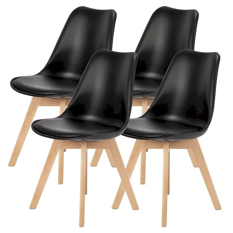 Dining Chair of 4 PU Leather Side Seating with Wood Legs