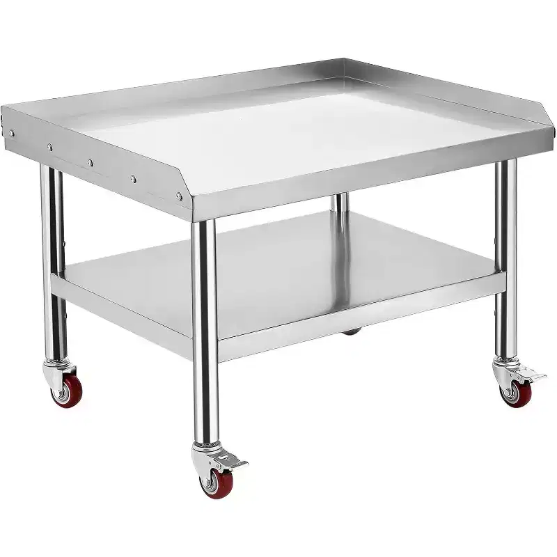 36x28x24 Stainless Steel Equipment Grill Stand Table,1000 lbs Top Shelf,220 lbs Bottom Shelf,Adjustable Legs,2 Edge Baffle