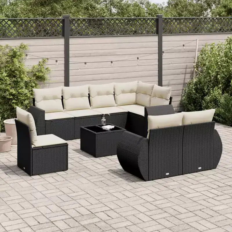 vidaXL Garden Sofa Set Black, Cream White PE Rattan Large