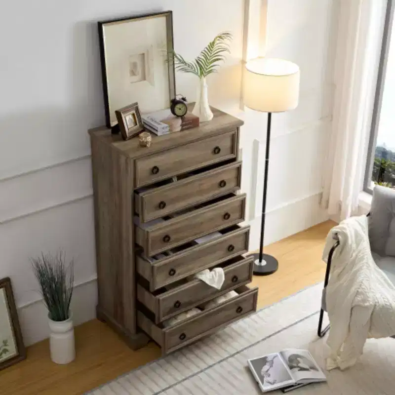 Modern 6 Drawer Dresser, Dressers for Bedroom, Tall Chest of Drawers Closet Organizers & Storage Clothes - Easy Pull Handle