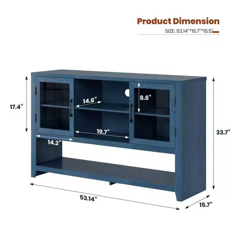 53'' Storage Sideboard Buffet Cabinet,Coffee Bar Cabinet with 3 Shelves & 2 Glass Doors, Modern Mid Century Design for Living Room, Kitchen, Entryway