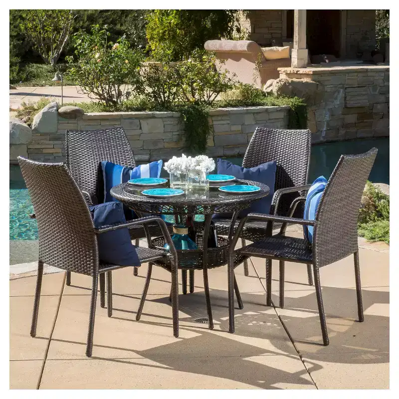 Lisbon 5pc Wicker Patio Dining Set - Brown - Christopher Knight Home: Weather-Resistant, No Assembly, Galvanized Steel Hardware