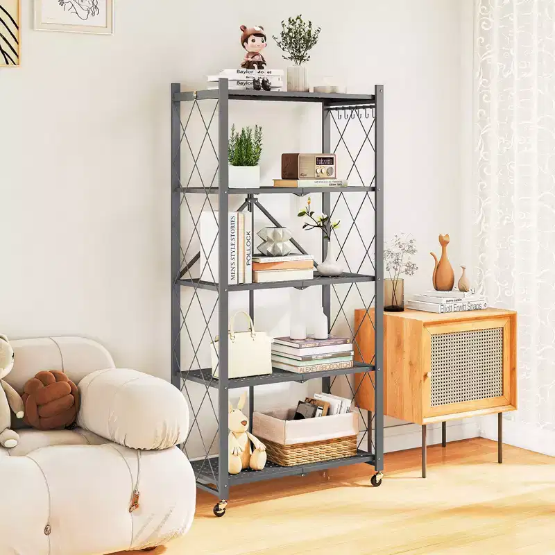 5-Shelf Foldable Metal Storage Shelving Unit Collapsible Wire Rack Organizer for Garage Kitchen Pantry 63 Inch