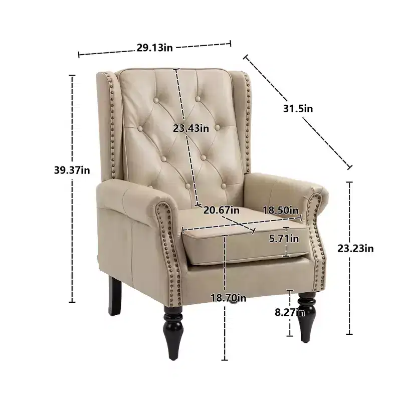 Wood Frame Armchair, Sturdy Wood Legs, Living Room Bedroom, Black PU