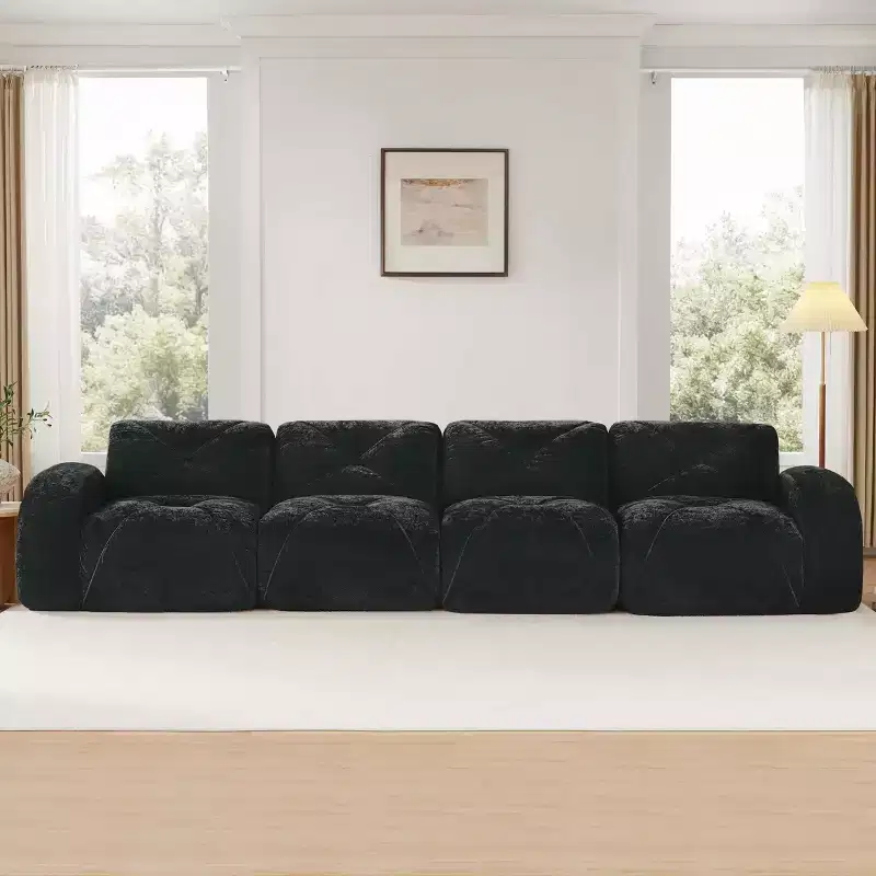 Clihome 140Soft Velvet Fabric,Boneless Sofa With Tufted,32D High Density Sponge,Ergonomic Design Bottom,Bottom Anti-Slip Design,For Living Rooms
