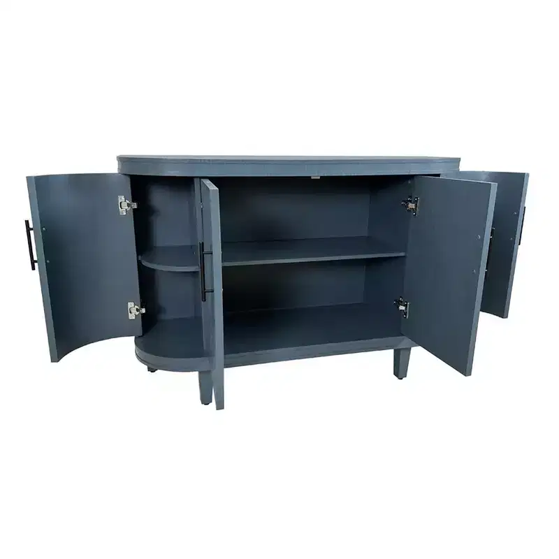 Modern Curved Sideboard 47.2-Inch Decorative Storage Cabinet Wooden Console Table Coffee Bar Cabinet with 4 Doors and Adjustable Interior Shelves