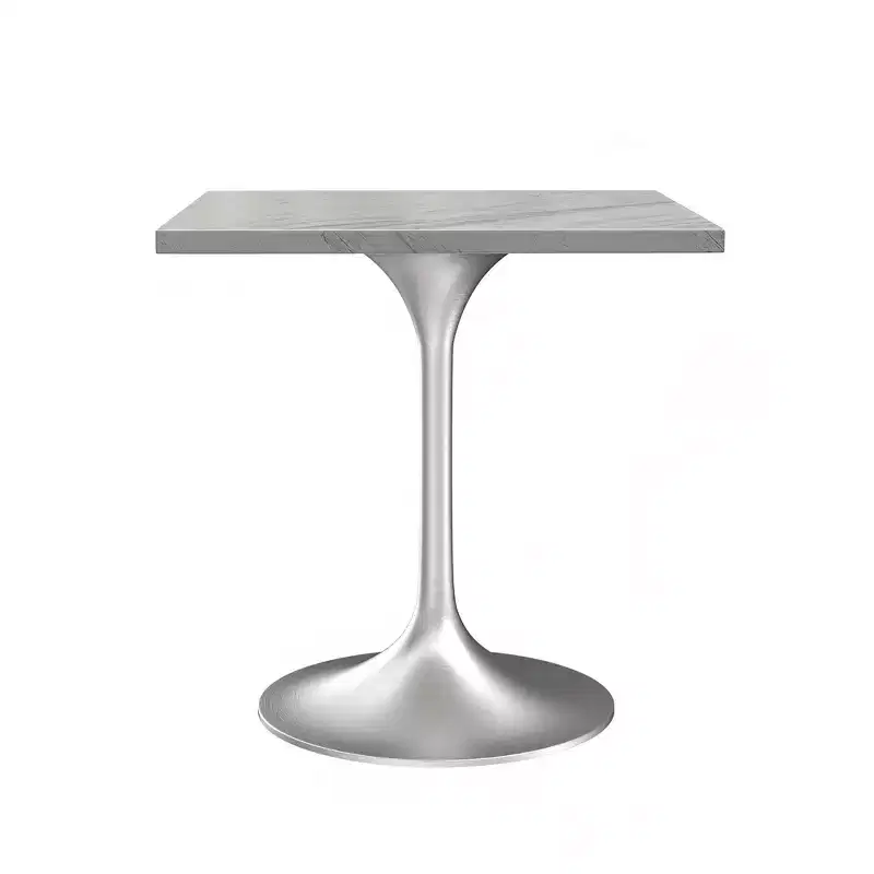 LeisureMod Verve 27 Square Dining Table - Modern Resin Top with Brushed Chrome Pedestal Base Accent Side Table for Contemporary Kitchen and Home