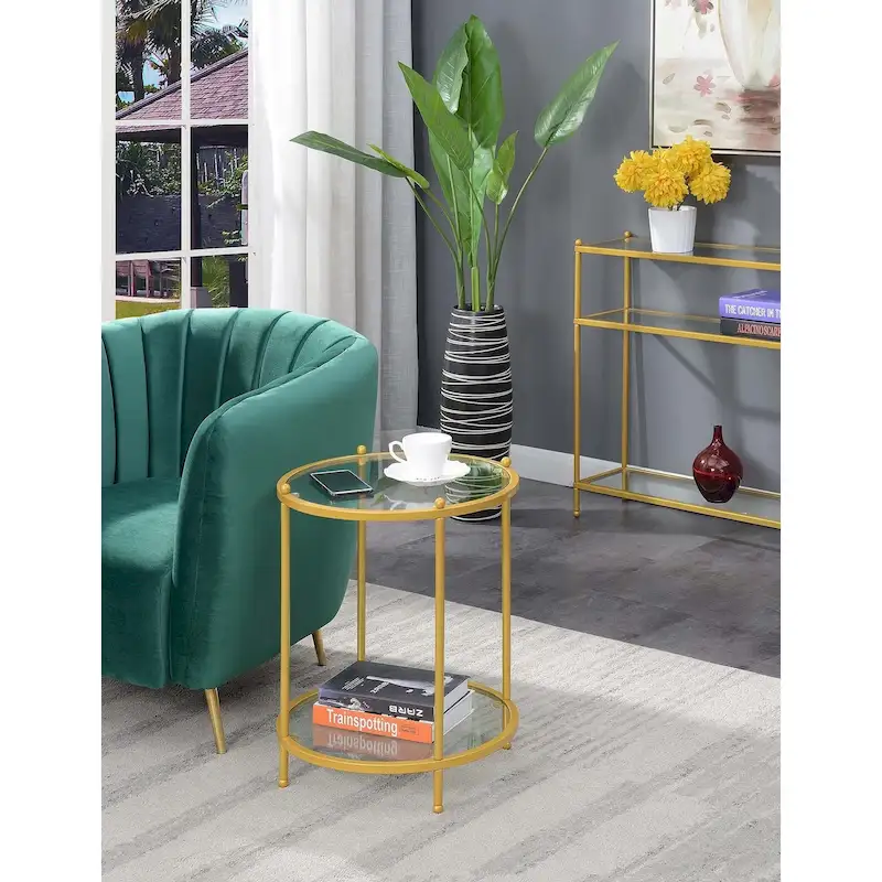 Convenience Concepts Royal Crest 2 Tier Round Glass End Table with Shelf