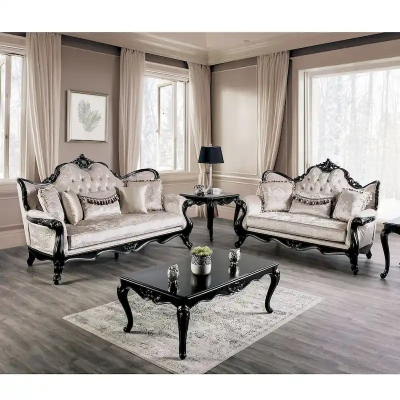 Furniture of America Clarissa Traditional Sofa Set with Button Tufted Back and Accent Pillow